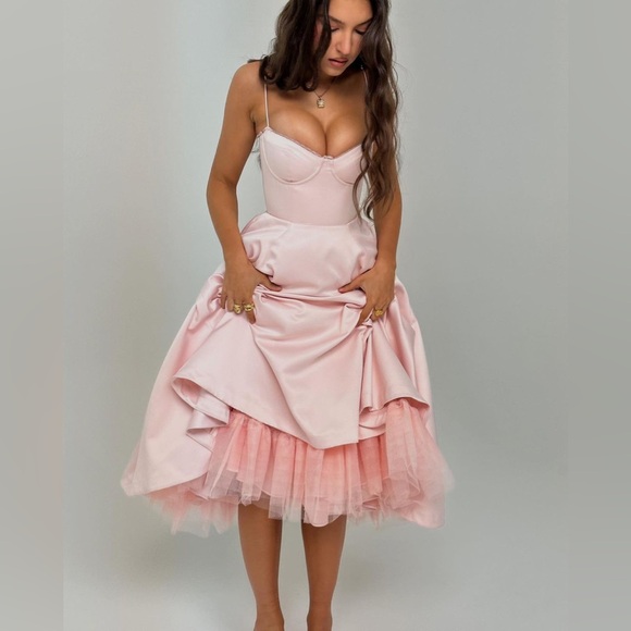 House of CB 'Mademoiselle' Ballerina Pink Satin Tulle Midi Dress NWOT - Picture 8 of 12